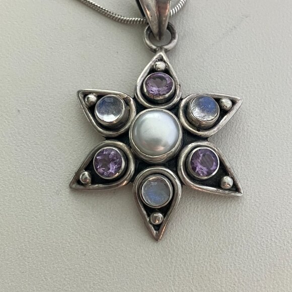 Pearl, Moon stone, Light purple gemstone, 925 Sterling Silver pendant - Picture 3 of 9